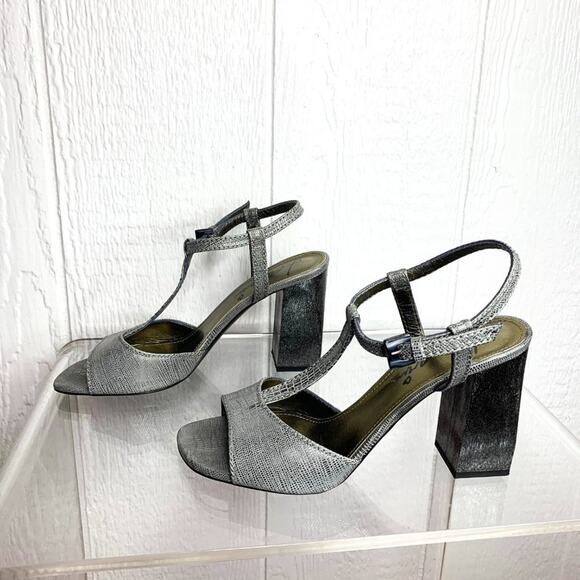 LANVIN Studio 54 Silver Metallic T-Strap Heels US 10.5 - Picture 4 of 10